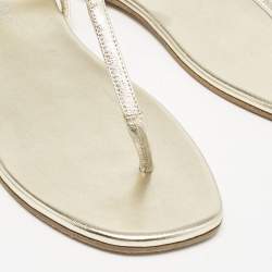 Pre Owned Saint Laurent Gold Leather Cassandra Thong Flat Sandals Size 39