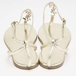 Pre Owned Saint Laurent Gold Leather Cassandra Thong Flat Sandals Size 39