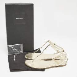 Pre Owned Saint Laurent Gold Leather Cassandra Thong Flat Sandals Size 39