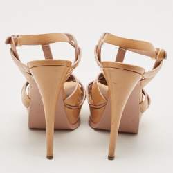 Saint Laurent Beige Patent Leather Tribute Platform Sandals Size 38