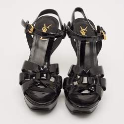 Saint Laurent Black Patent Leather Tribute Platform Sandals Size 39