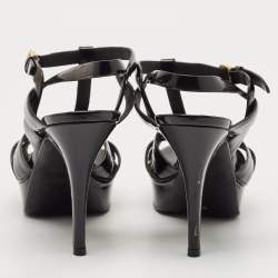 Saint Laurent Black Patent Leather Tribute Platform Sandals Size 39
