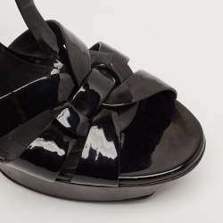 Saint Laurent Black Patent Leather Tribute Platform Sandals Size 39
