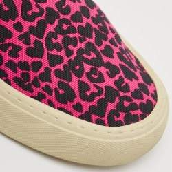 Saint Laurent Black/Pink Animal Print Canvas Venice Slip On Sneakers Size 39