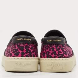 Saint Laurent Black/Pink Animal Print Canvas Venice Slip On Sneakers Size 39