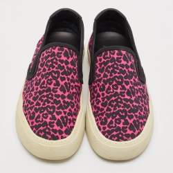 Saint Laurent Black/Pink Animal Print Canvas Venice Slip On Sneakers Size 39