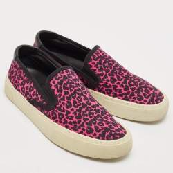 Saint Laurent Black/Pink Animal Print Canvas Venice Slip On Sneakers Size 39