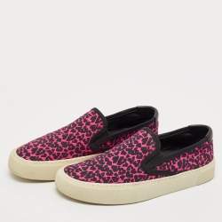 Saint Laurent Black/Pink Animal Print Canvas Venice Slip On Sneakers Size 39