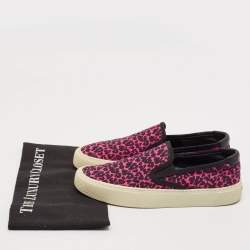 Saint Laurent Black/Pink Animal Print Canvas Venice Slip On Sneakers Size 39