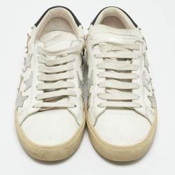 Saint Laurent White/Silver Leather Court Classic Low Top Sneakers Size 38