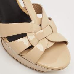 Saint Laurent Beige Patent Leather Tribute Platform Sandals Size 38