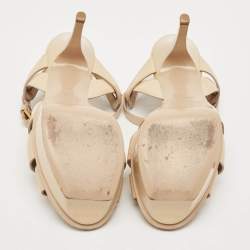 Saint Laurent Beige Patent Leather Tribute Platform Sandals Size 38