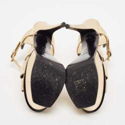 Pre Owned صندل سان لوران باريس تريبوتجلد سحلية بارز ذهبي ميتاليك مقاس 37