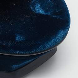 Pre Owned Saint Laurent Navy Blue Velvet Tribute Platform Sandals Size 37