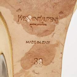 Saint Laurent Paris Metallic Gold Leather Venice Sculpted Wedge Platform Sandals Size 39
