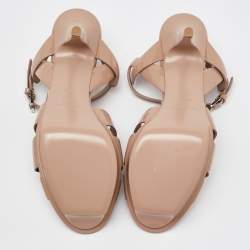Saint Laurent Beige Patent Leather Tribute Platform Sandals Size 39.5