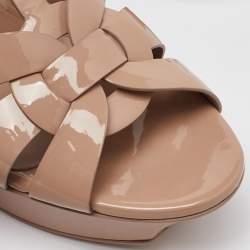 Saint Laurent Beige Patent Leather Tribute Platform Sandals Size 39.5