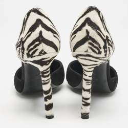 Saint Laurent Black/White Calf Hair and Suede Anja D'orsay Pumps Size 36
