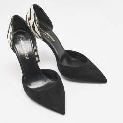 Saint Laurent Black/White Calf Hair and Suede Anja D'orsay Pumps Size 36