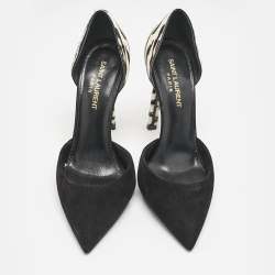 Saint Laurent Black/White Calf Hair and Suede Anja D'orsay Pumps Size 36