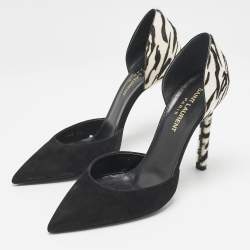 Saint Laurent Black/White Calf Hair and Suede Anja D'orsay Pumps Size 36