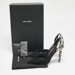 Saint Laurent Black/White Calf Hair and Suede Anja D'orsay Pumps Size 36