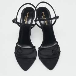 Saint Laurent Black Satin Clara Ankle Strap Sandals Size 40