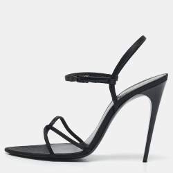 Saint Laurent Black Satin Clara Ankle Strap Sandals Size 40
