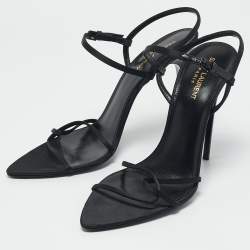 Saint Laurent Black Satin Clara Ankle Strap Sandals Size 40