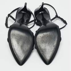 Saint Laurent Black Satin Clara Ankle Strap Sandals Size 40