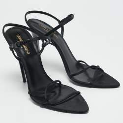 Saint Laurent Black Satin Clara Ankle Strap Sandals Size 40