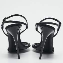 Saint Laurent Black Satin Clara Ankle Strap Sandals Size 40