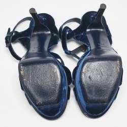 Pre Owned Saint Laurent Blue Velvet Tribute Ankle Strap Sandals Size 38.5