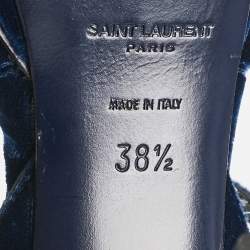 Pre Owned Saint Laurent Blue Velvet Tribute Ankle Strap Sandals Size 38.5