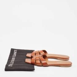 Saint Laurent Brown Leather Tribute Slide Flats Size 39