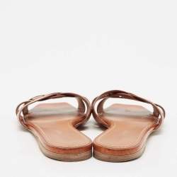 Saint Laurent Brown Leather Tribute Slide Flats Size 39