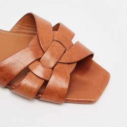 Saint Laurent Brown Leather Tribute Slide Flats Size 39