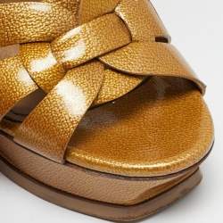 Saint Laurent Paris Gold Patent Leather Tribute Platform Sandals Size 38.5