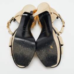 Saint Laurent  Metallic Croc Embossed Leather Tribute Platform Sandals Size 40