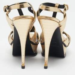 Saint Laurent  Metallic Croc Embossed Leather Tribute Platform Sandals Size 40