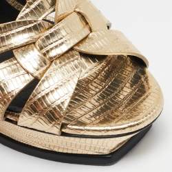 Saint Laurent  Metallic Croc Embossed Leather Tribute Platform Sandals Size 40
