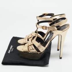 Saint Laurent  Metallic Croc Embossed Leather Tribute Platform Sandals Size 40