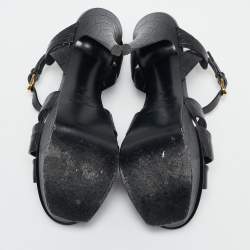 Saint Laurent Black Croc Embossed Leather Tribute Platform Sandals Size 40