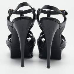 Saint Laurent Black Croc Embossed Leather Tribute Platform Sandals Size 40