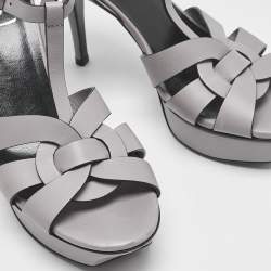 Saint Laurent Grey Leather Platform Sandals Size 39