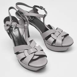 Saint Laurent Grey Leather Platform Sandals Size 39