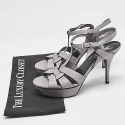 Saint Laurent Grey Leather Platform Sandals Size 39