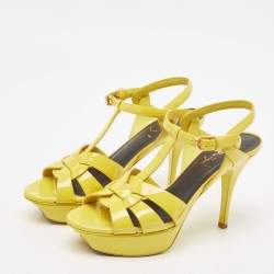 Saint Laurent Yellow Patent Leather Tribute Platform Sandals Size 37