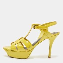 Saint Laurent Yellow Patent Leather Tribute Platform Sandals Size 37