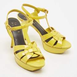 Saint Laurent Yellow Patent Leather Tribute Platform Sandals Size 37